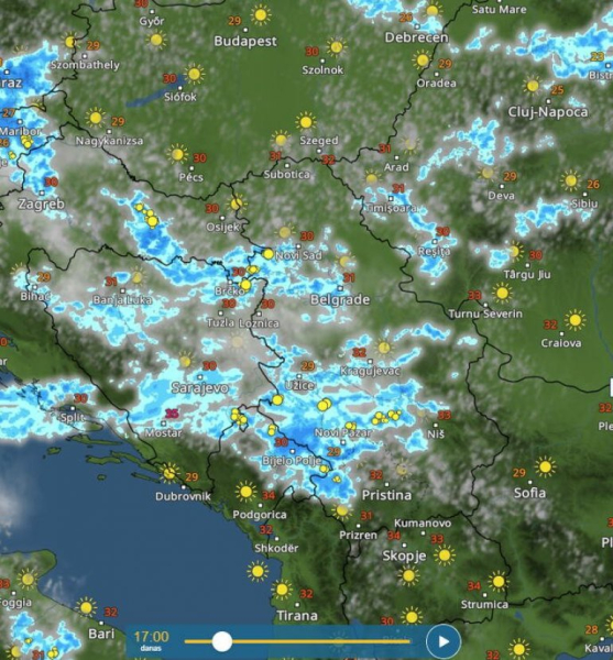 Nevreme se premešta ka šumadiji i pomoravlju: rhmz upozorava na pljuskove, grad i jak vetar