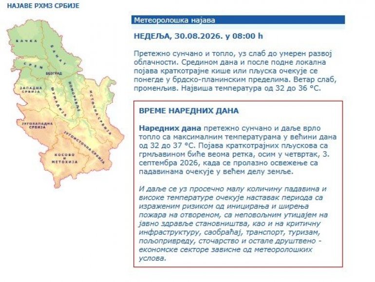 Pre podne pakleno, a onda sledi osveženje sa pljuskovima hitno se oglasio rhmz: ovi delovi srbije prvi na udaru (foto)